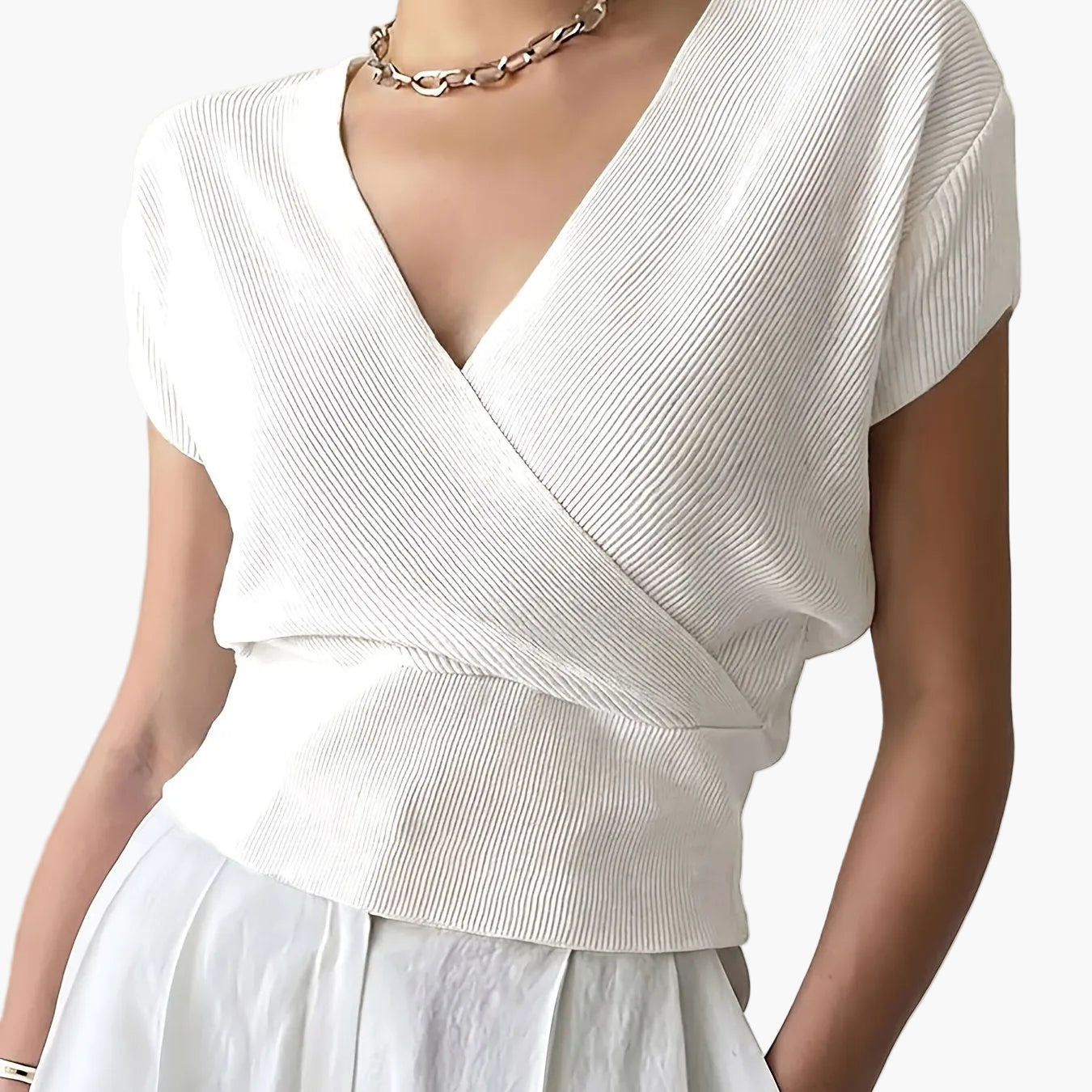 Women's Wrap Shirt with V-Neck – Elegant Casual Top for Everyday and Office Wear
