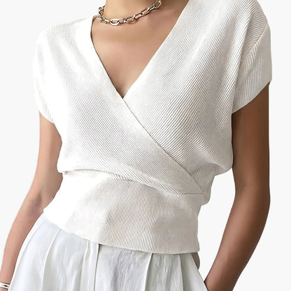 Women's Wrap Shirt with V-Neck – Elegant Casual Top for Everyday and Office Wear