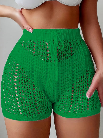 Women's Crochet Shorts High Waist Beachwear – Airy Mesh Shorts for Vacation and Summer