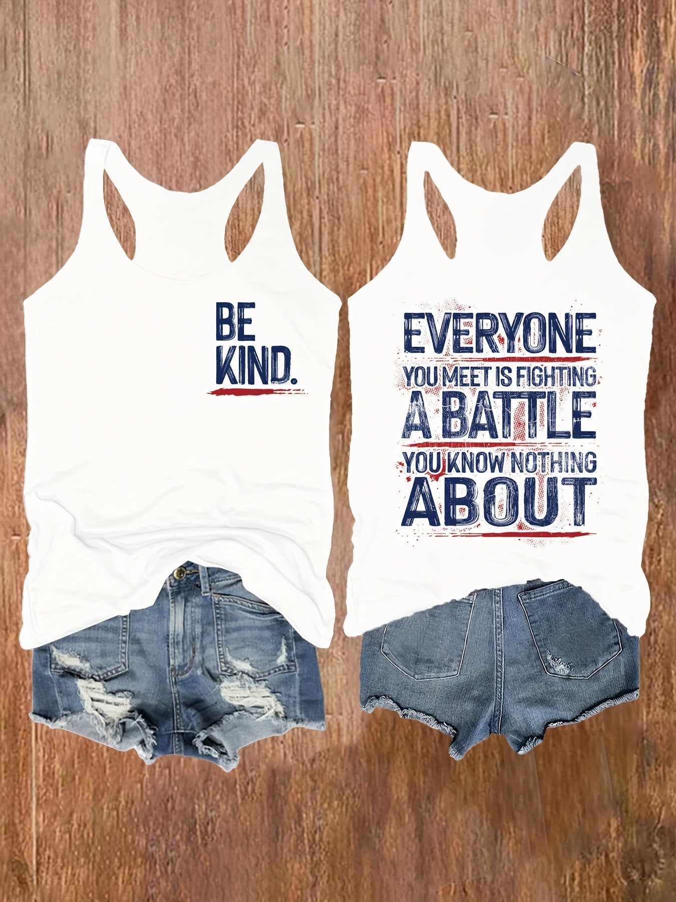 Women's Statement Tank Top Set – Be Kind & Everyone Fights Their Own Battle – Casual Graphic Summer Fashion