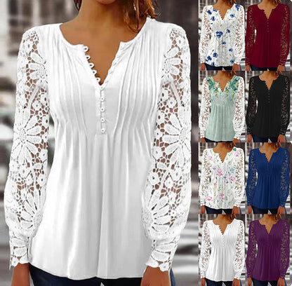 Julia – Folding T-shirt with lace sleeve in solid color design