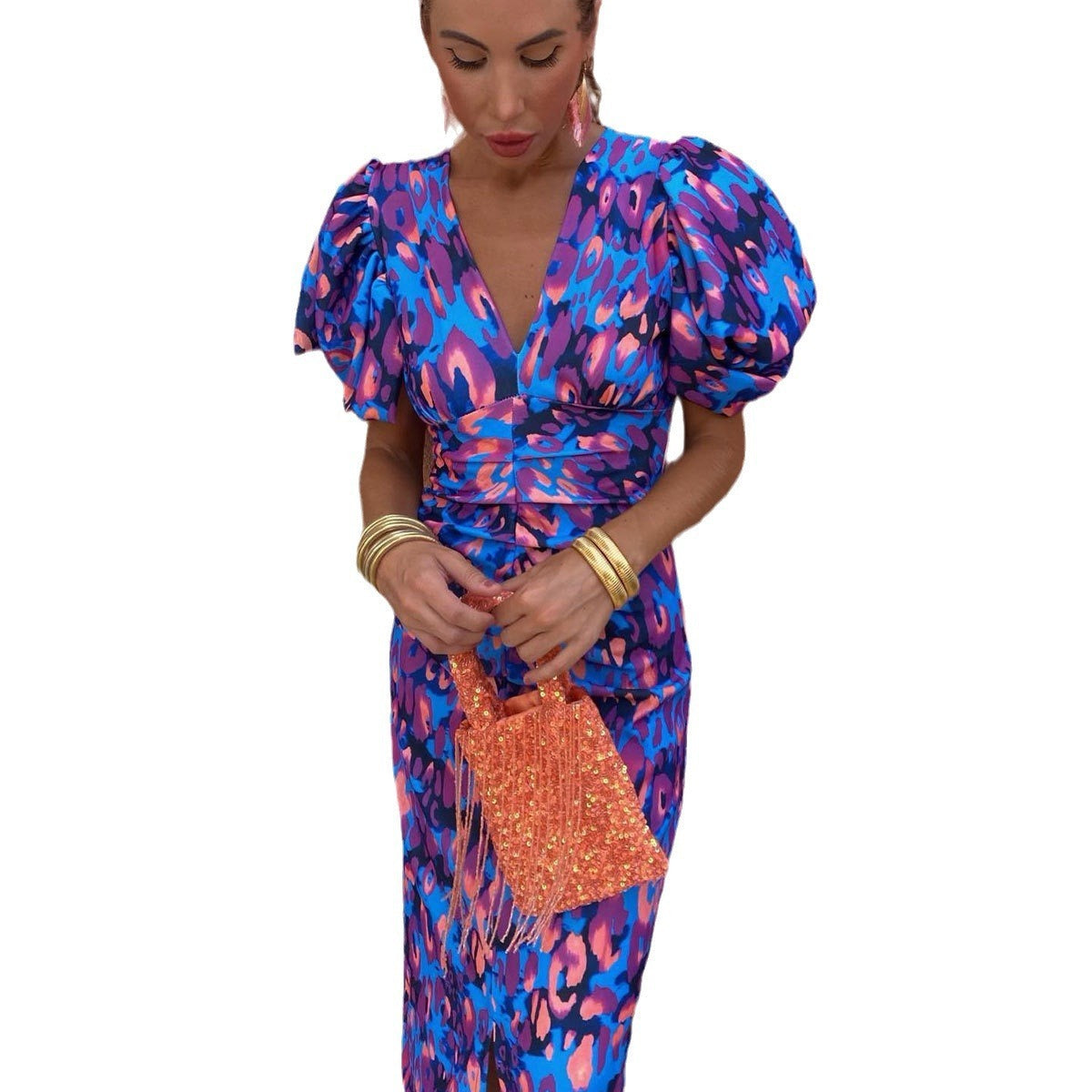 Damen Statement-Midikleid mit Puffärmeln – Elegantes Partykleid mit modernem Schnitt