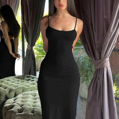 Women's Bodycon Maxi Dress with Spaghetti Straps – Elegant Evening and Party Style