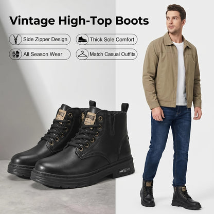 Men's lace-up ankle boots with a zipper and lug sole