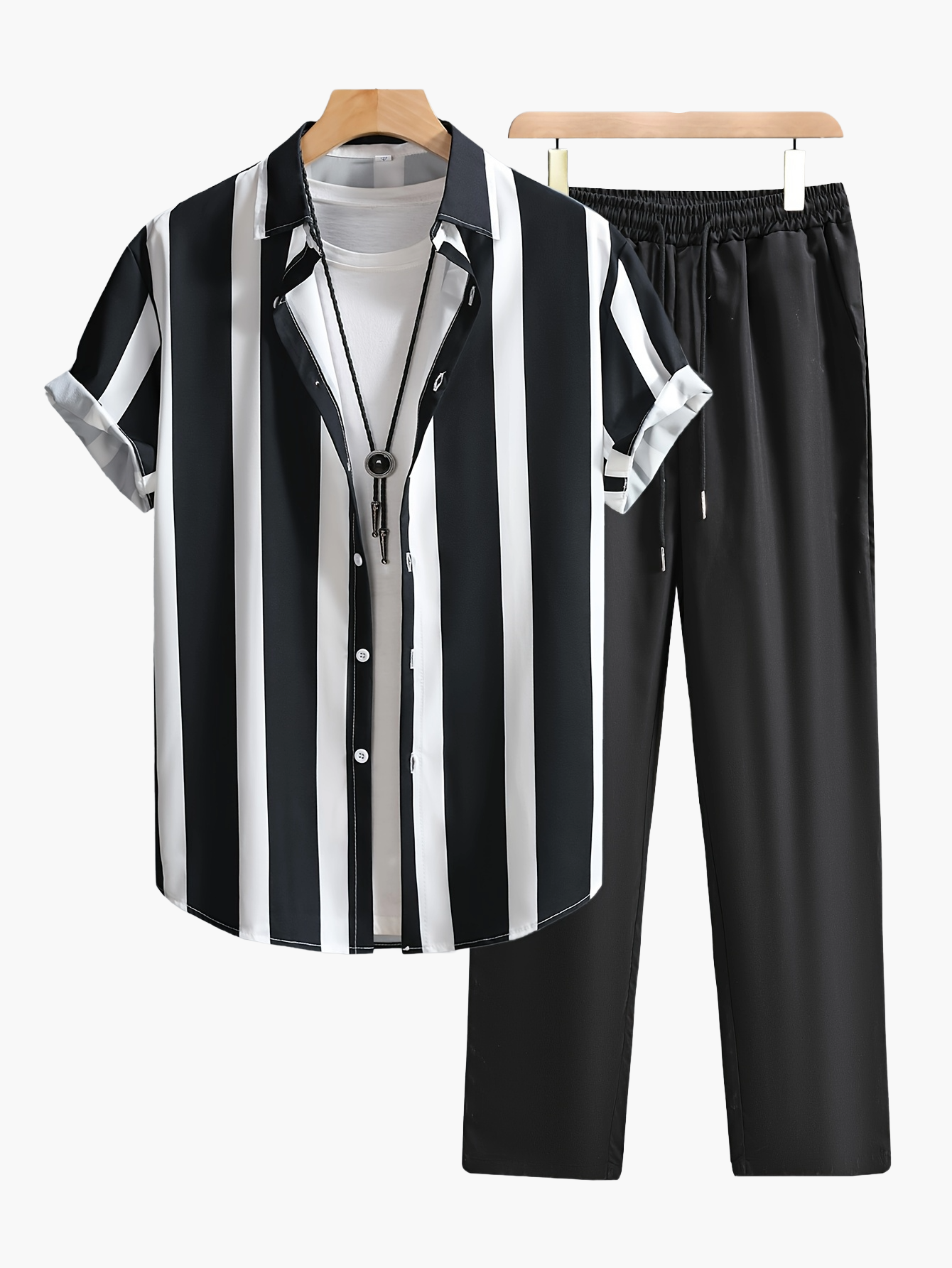Men's Casual Short-Sleeve Shirt with Stripe Pattern – Modern Urban Style for Everyday and Leisure