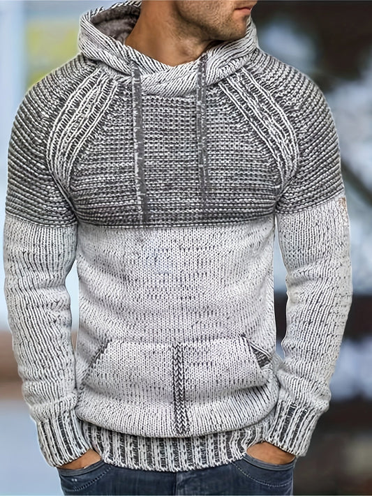 Herren Strick Hoodie Grau Melange mit Kapuze