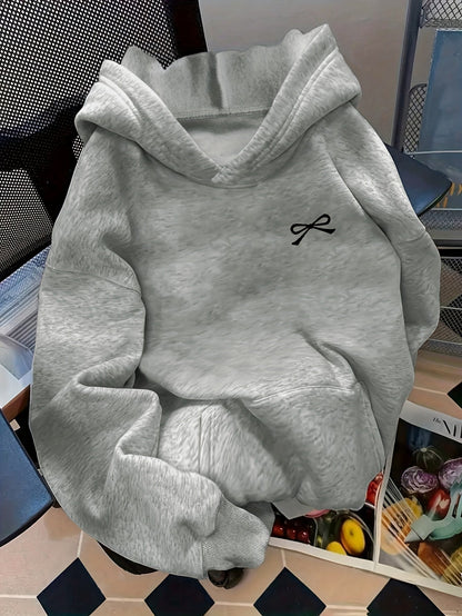 Women's Bow Embroidered Oversized Pullover Hoodie