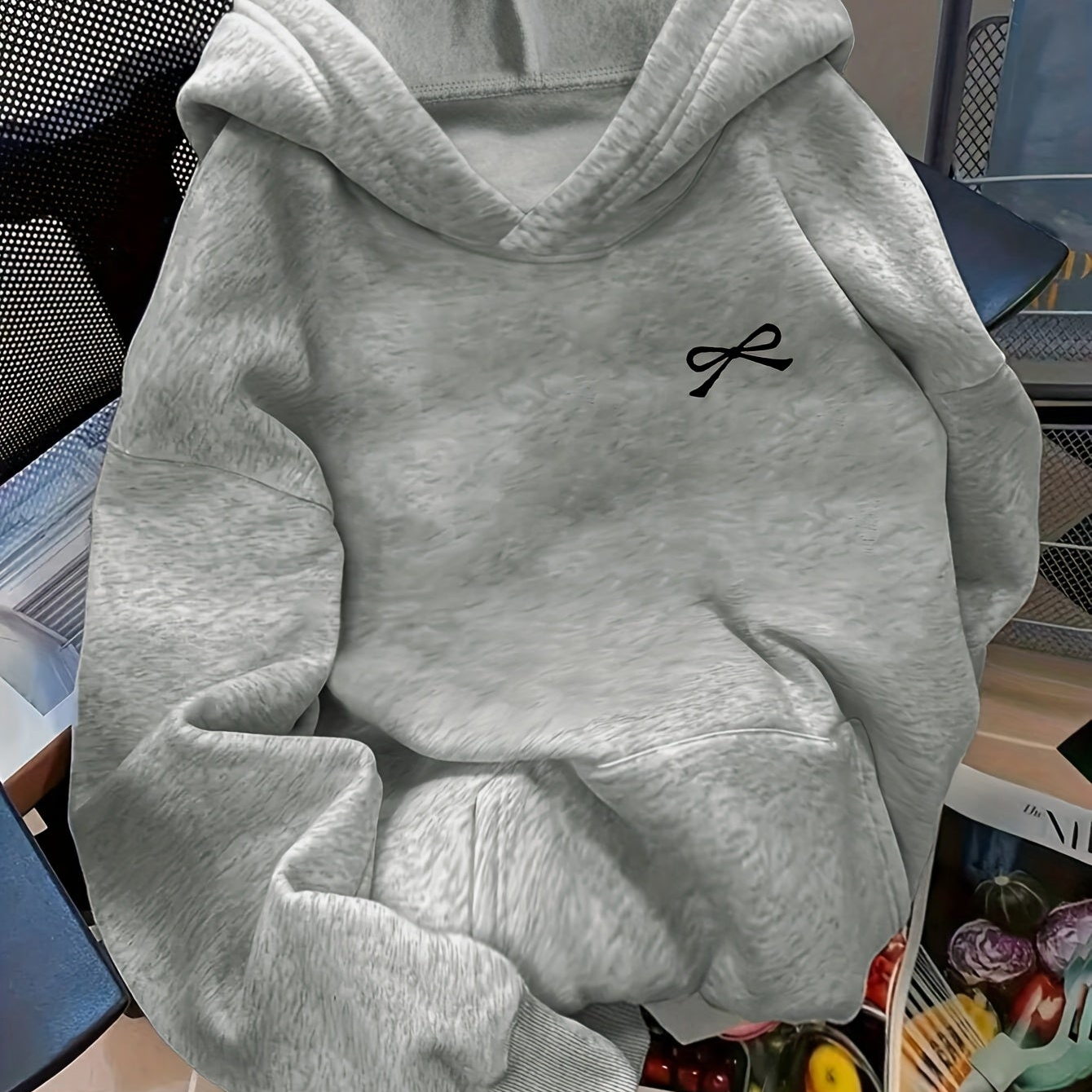Women's Bow Embroidered Oversized Pullover Hoodie