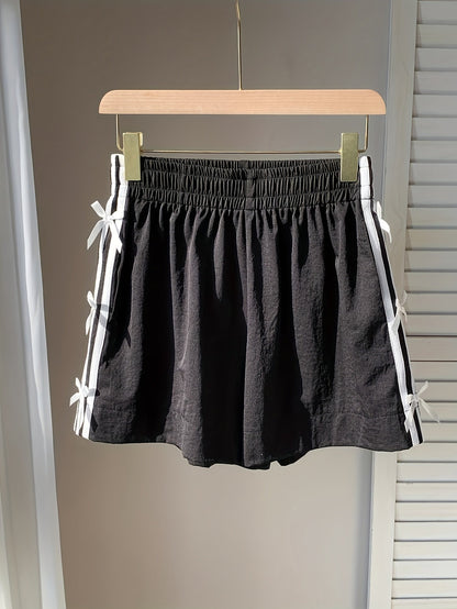 Women's casual shorts with bows and stripes for summer – regular fit, vacation style