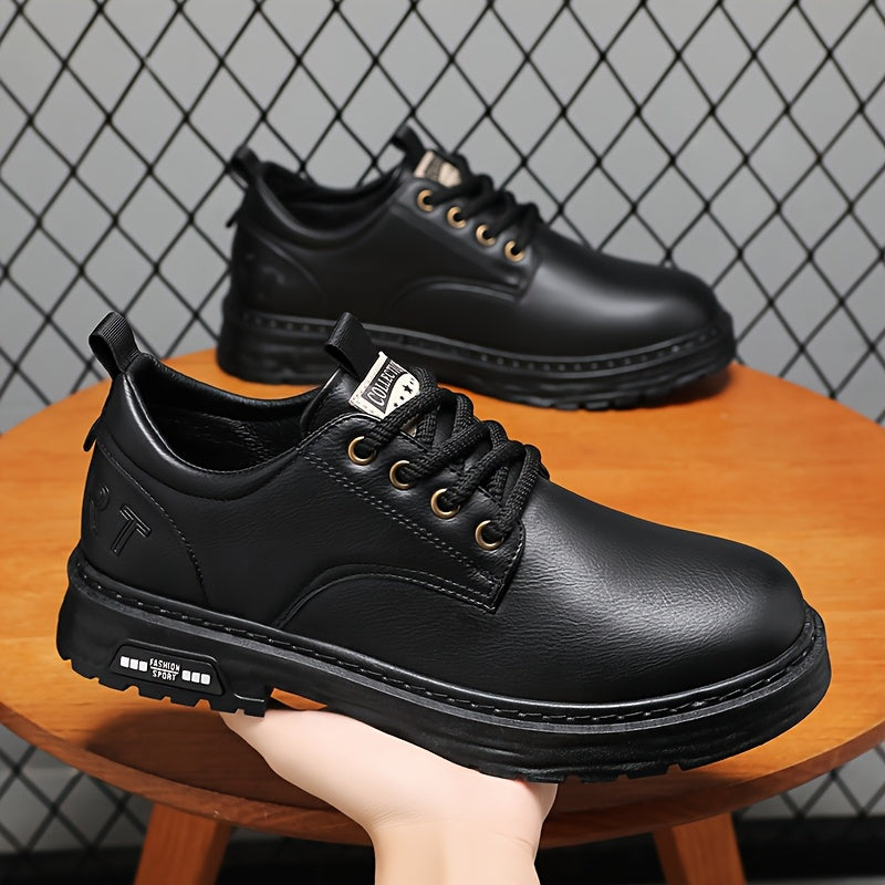 Men's black casual lace-up shoes with platform soles