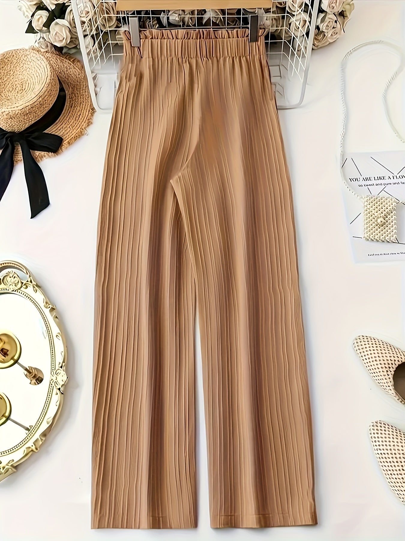 Women's Elegant Pleated Pants with Bow Waist, Wide Leg, Perfect for Spring and Summer, Casual and Office