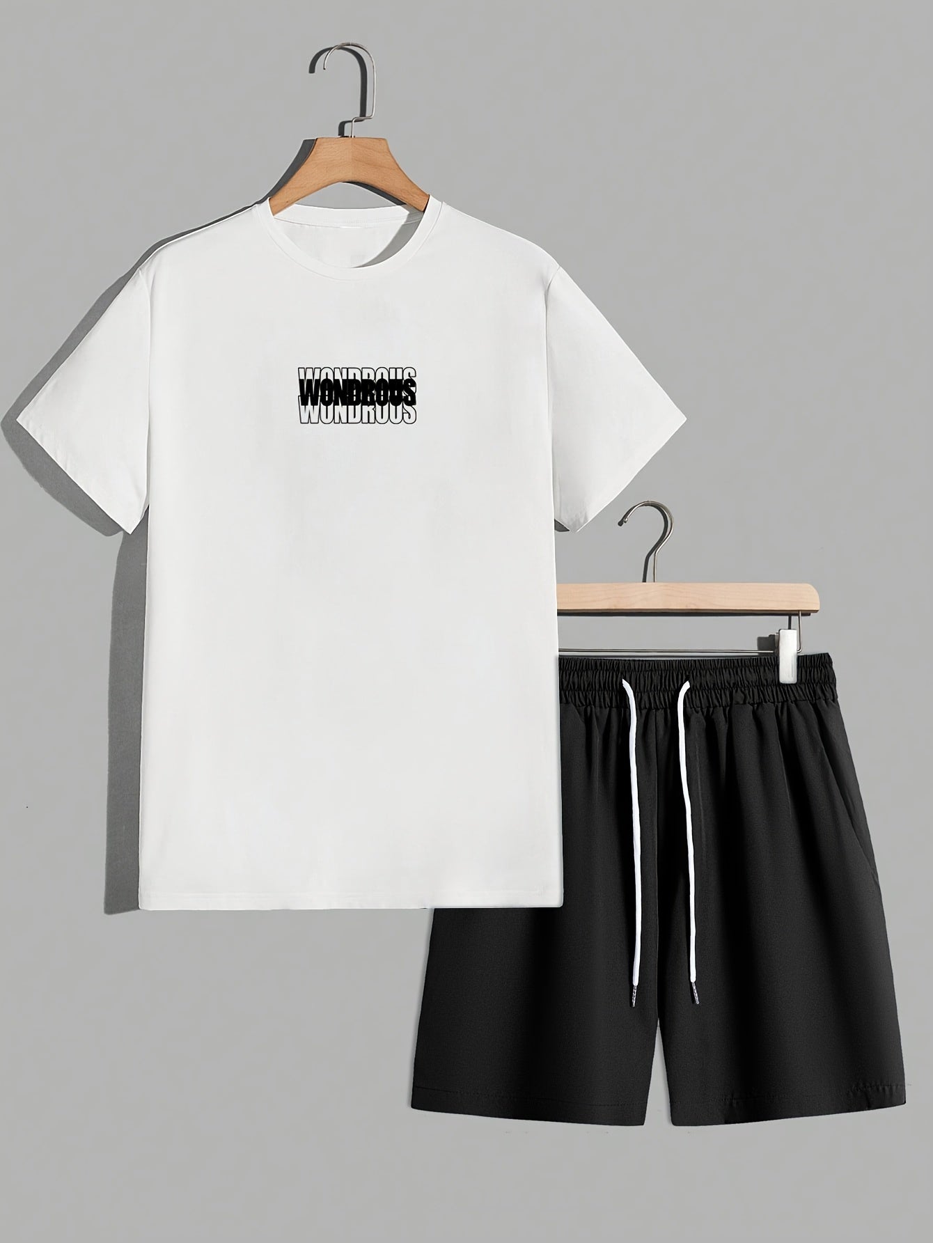 Men's Streetwear Set with Print – Modern T-Shirt and Shorts with WONDROUS Graphic, Casual Outfit