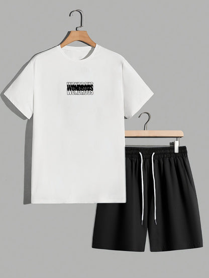 Men's Streetwear Set with Print – Modern T-Shirt and Shorts with WONDROUS Graphic, Casual Outfit