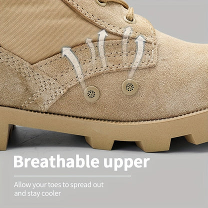 Beige men's lace-up boots with a zipper and rugged tread