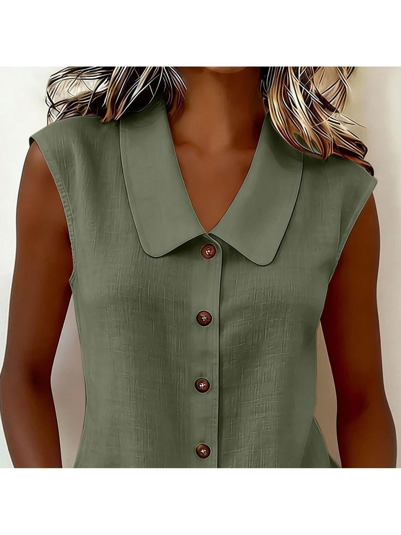 Women's sleeveless blouse with button placket and wide collar – Elegant casual wear