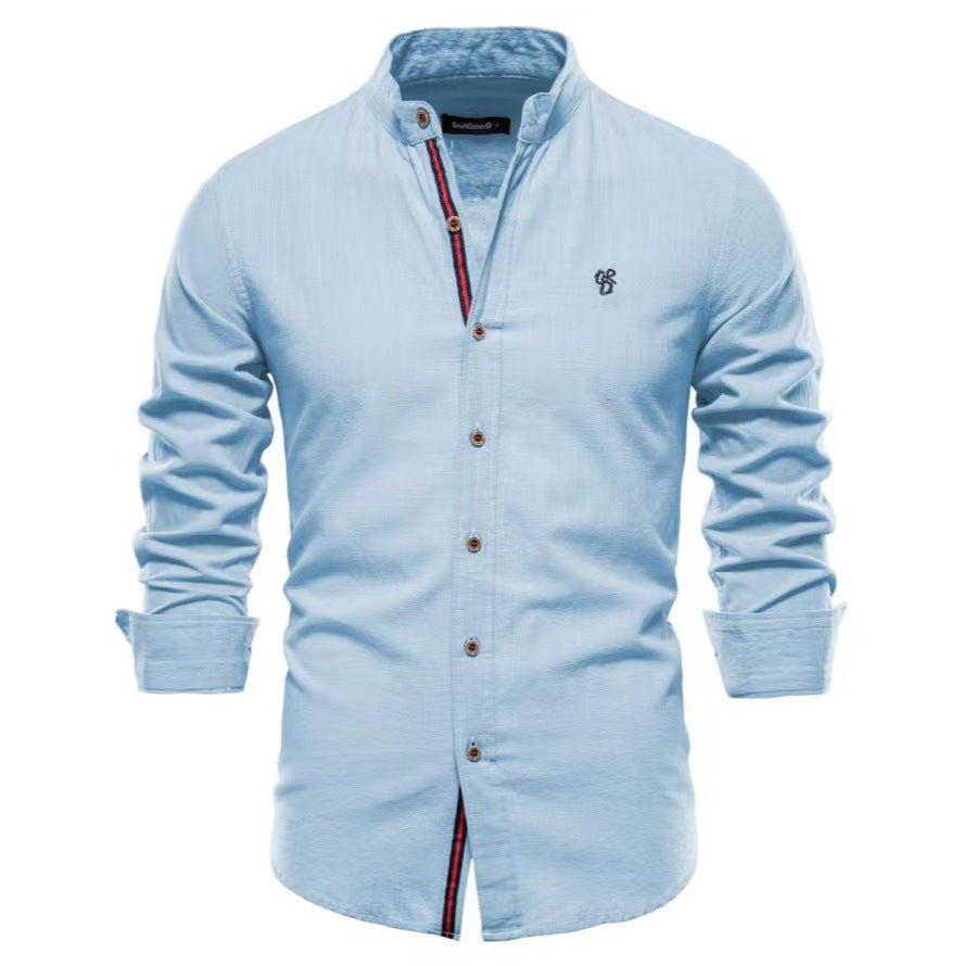 Men's Stand Collar Casual Shirt Slim Fit Long Sleeve – Modern Henley Shirt for Everyday & Leisure