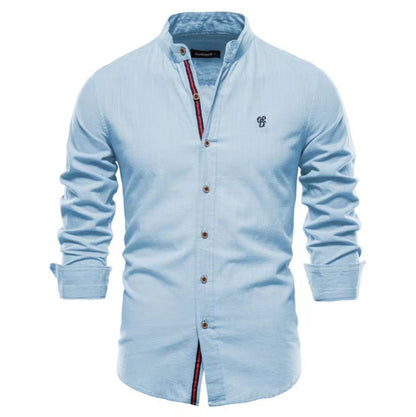Men's Stand Collar Casual Shirt Slim Fit Long Sleeve – Modern Henley Shirt for Everyday & Leisure