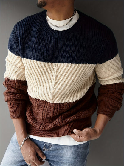 Men's color-block rib-knit crew-neck sweater