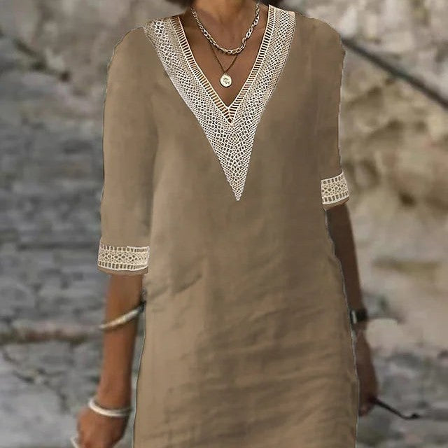 Jade – casual dress with V-neck and mid-length sleeves made of cotton-