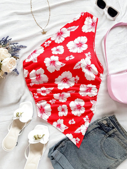 Women's One-Shoulder Swimsuit Elegant Floral Pattern for Spring & Summer