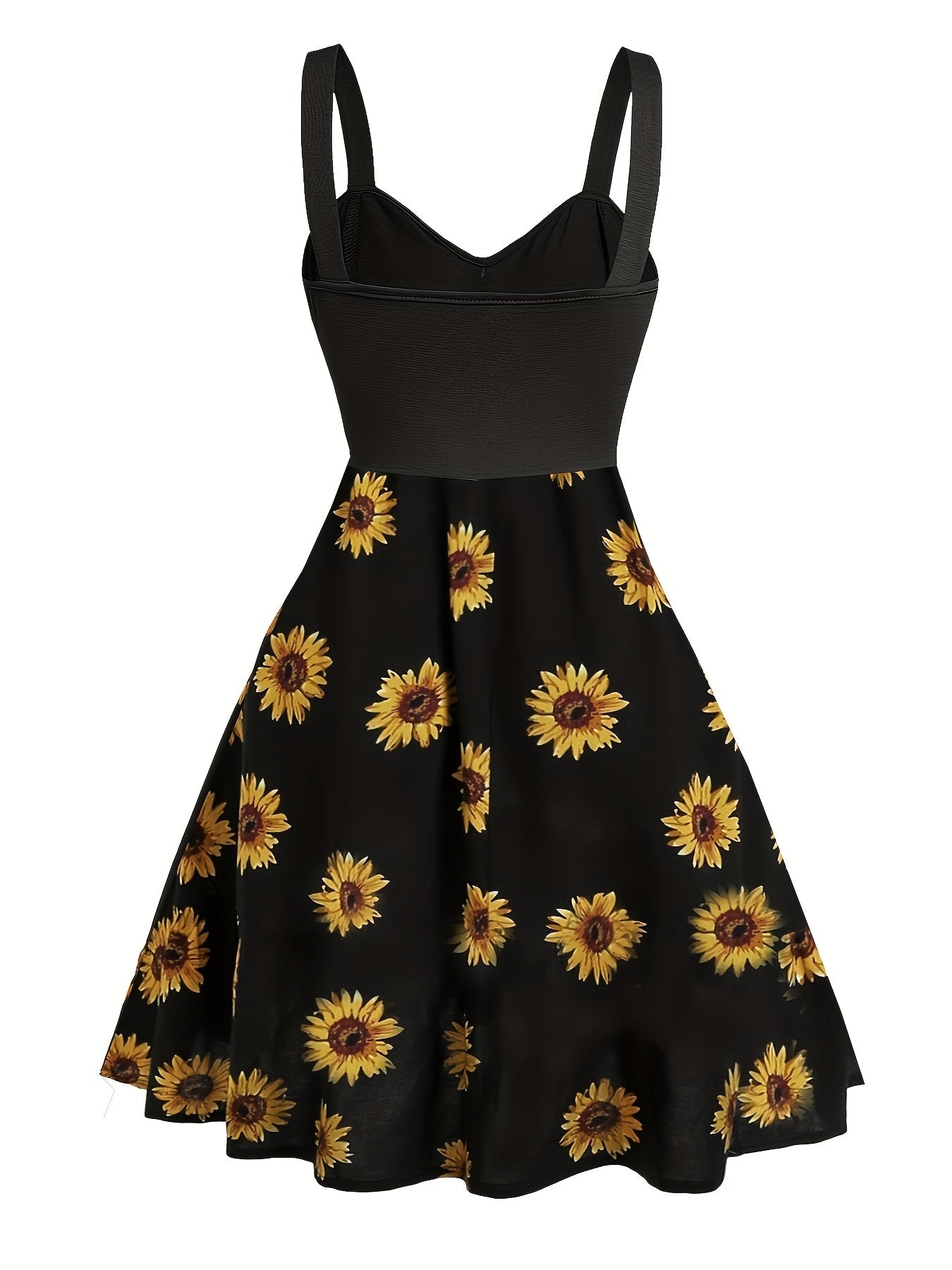 Damen Vintage Sommerkleid A-Linie mit Sonnenblumenmuster – Perfekt für Alltag und Freizeit
