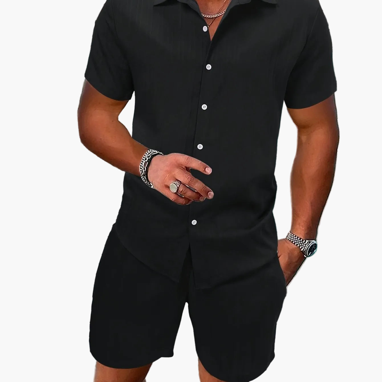 Men's Summer Casual Set with Short-Sleeve Shirt and Shorts – Ideal for Everyday and Vacation