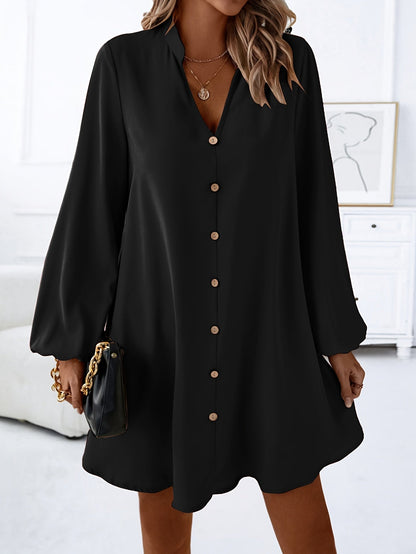 Damen Freizeitkleid mit Knopfleiste, A-Linien Schnitt, V-Ausschnitt, eleganter Alltagsstil