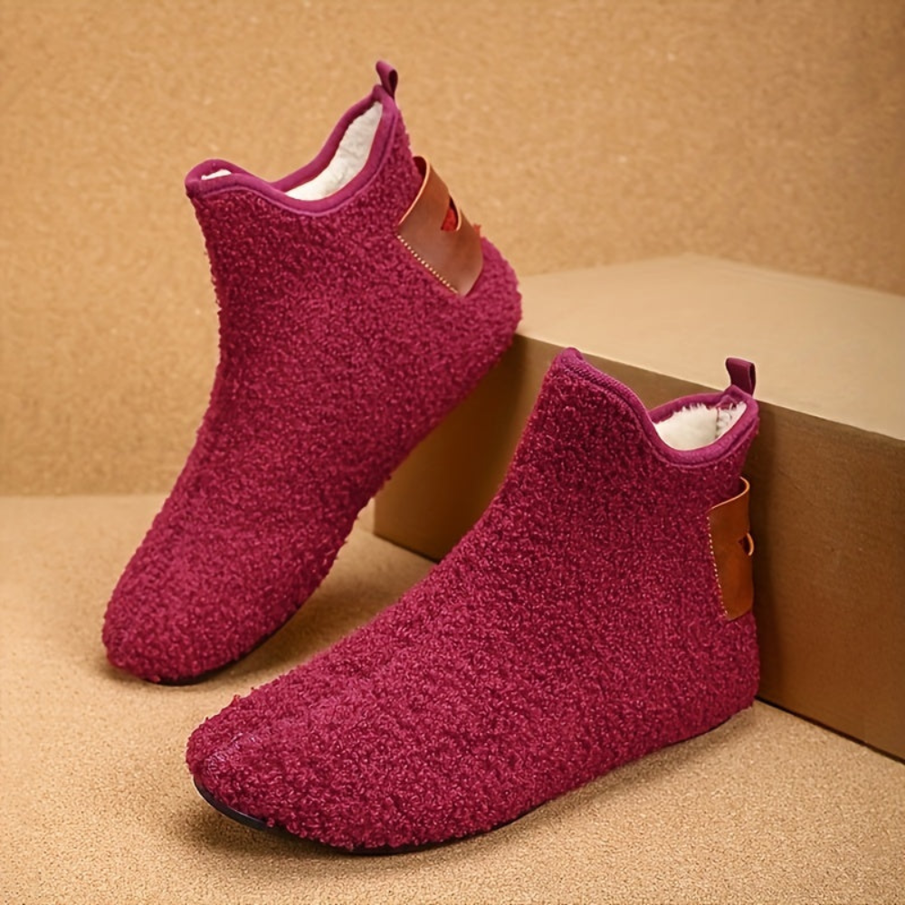 Unisex Teddy Fleece Slipper Ankle Boots, Soft, Warm Faux-Fur Look