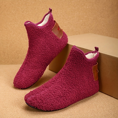 Unisex Teddy Fleece Slipper Ankle Boots, Soft, Warm Faux-Fur Look