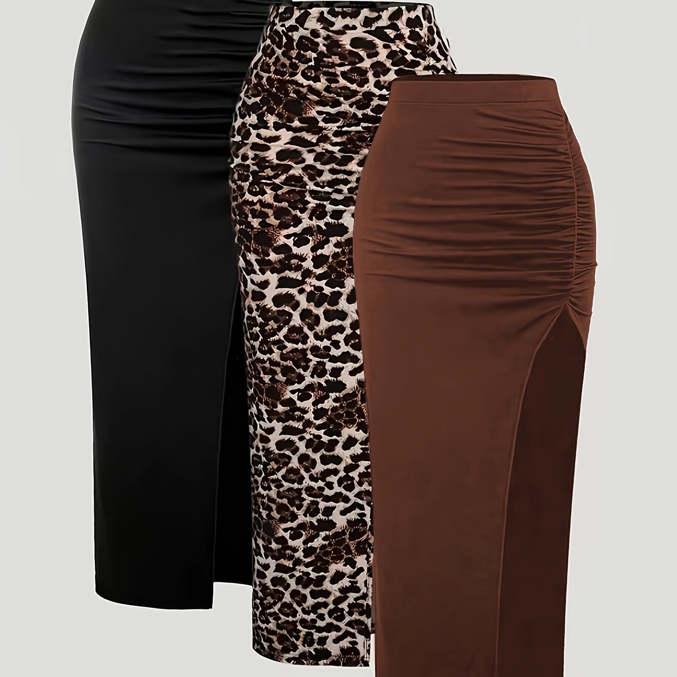 Women's maxi skirt with a high waist and side slit, three-colored