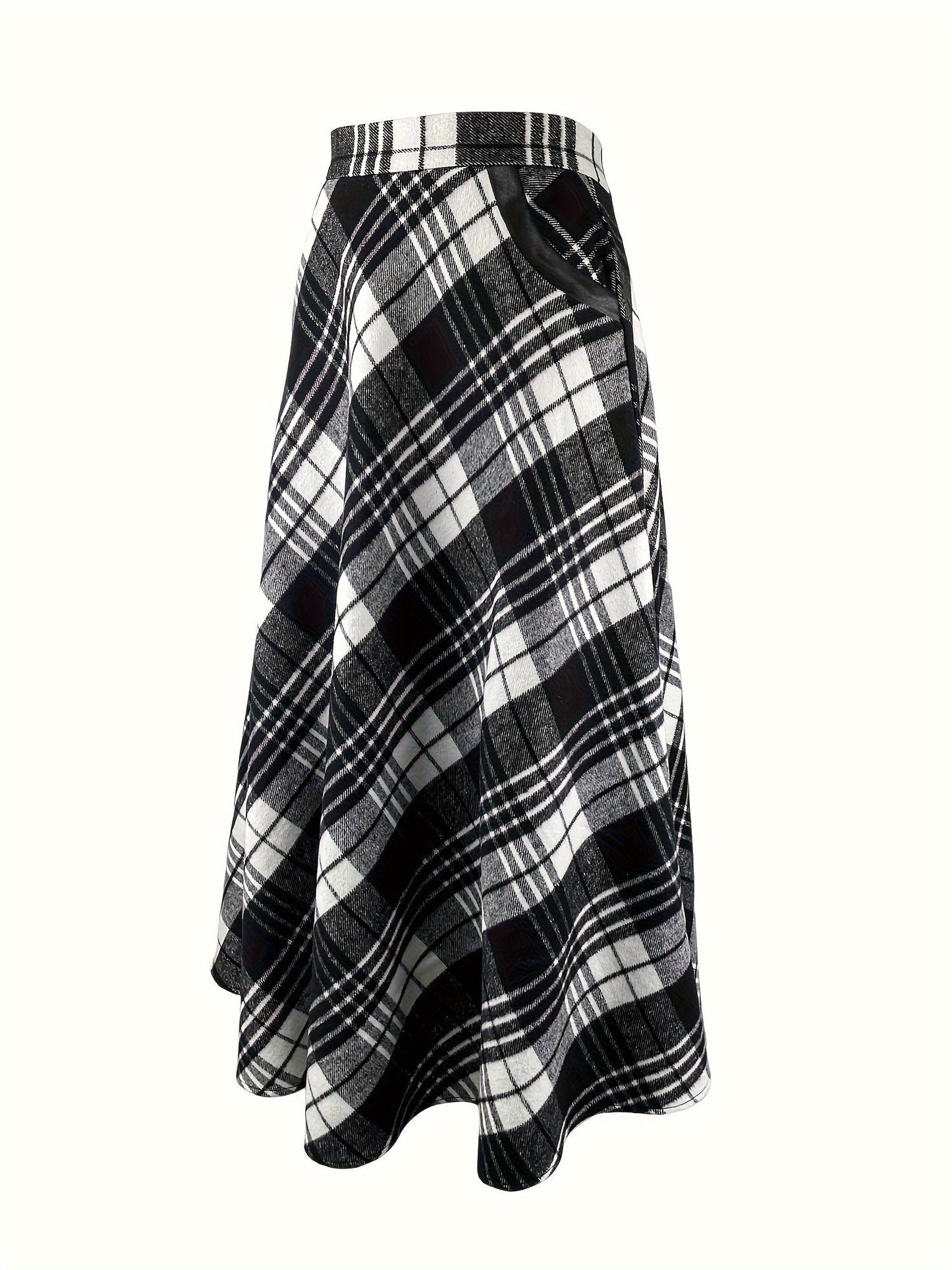 Damen Karierter Maxi-Rock A-Linie mit Taschen