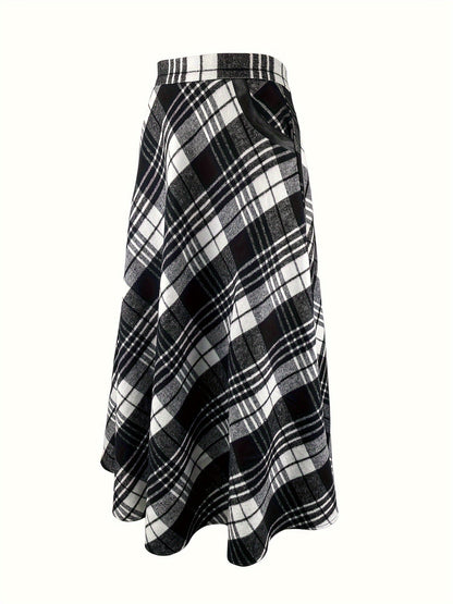 Damen Karierter Maxi-Rock A-Linie mit Taschen