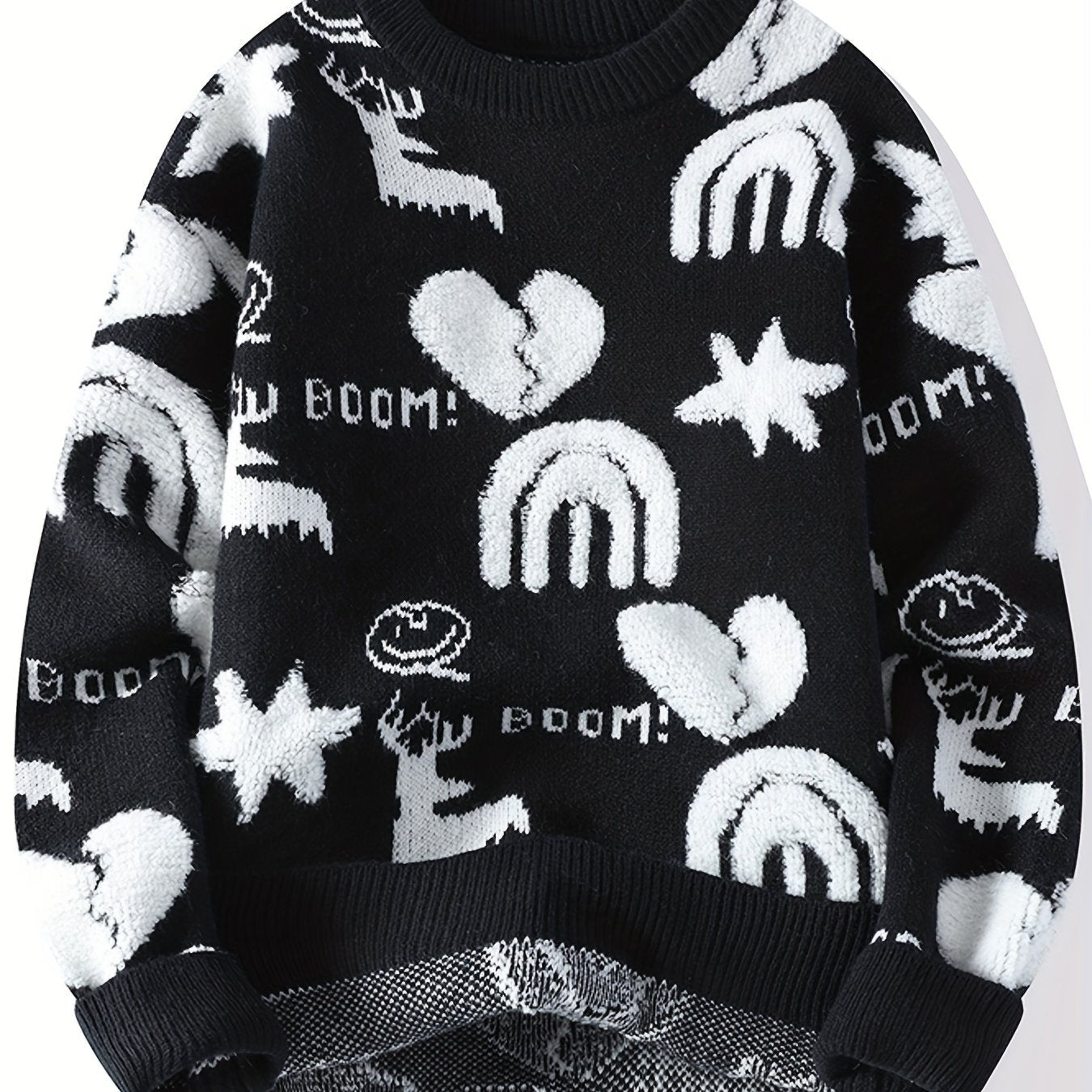 Unisex knitted sweater with a pattern, crew neck, long sleeves