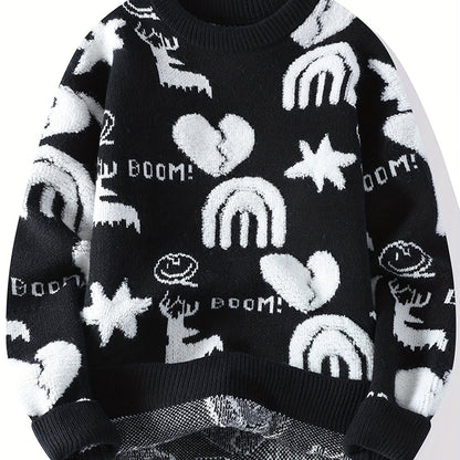 Unisex knitted sweater with a pattern, crew neck, long sleeves