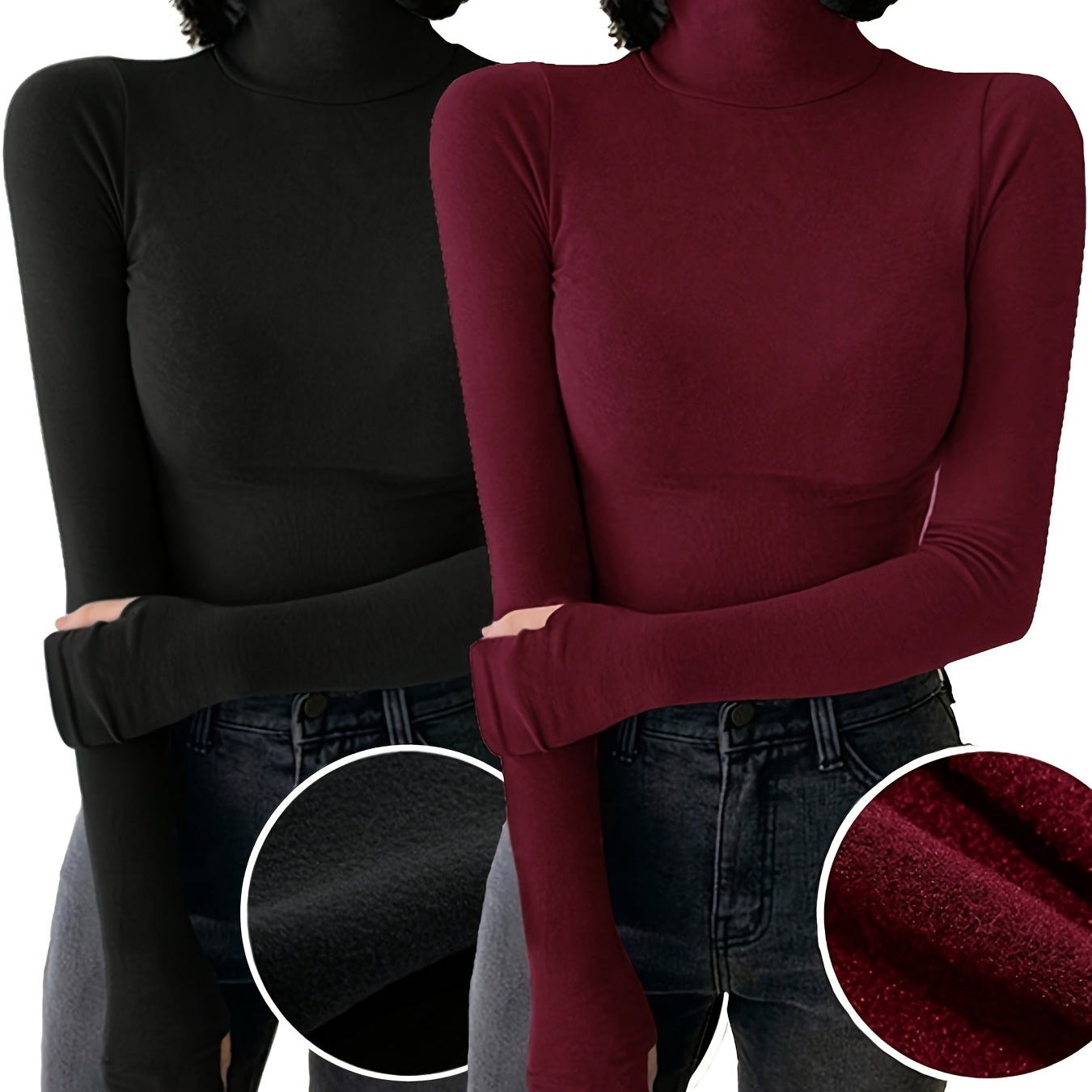 Damen Rollkragenshirt Langarm mit Daumenlöchern – Eng Anliegend