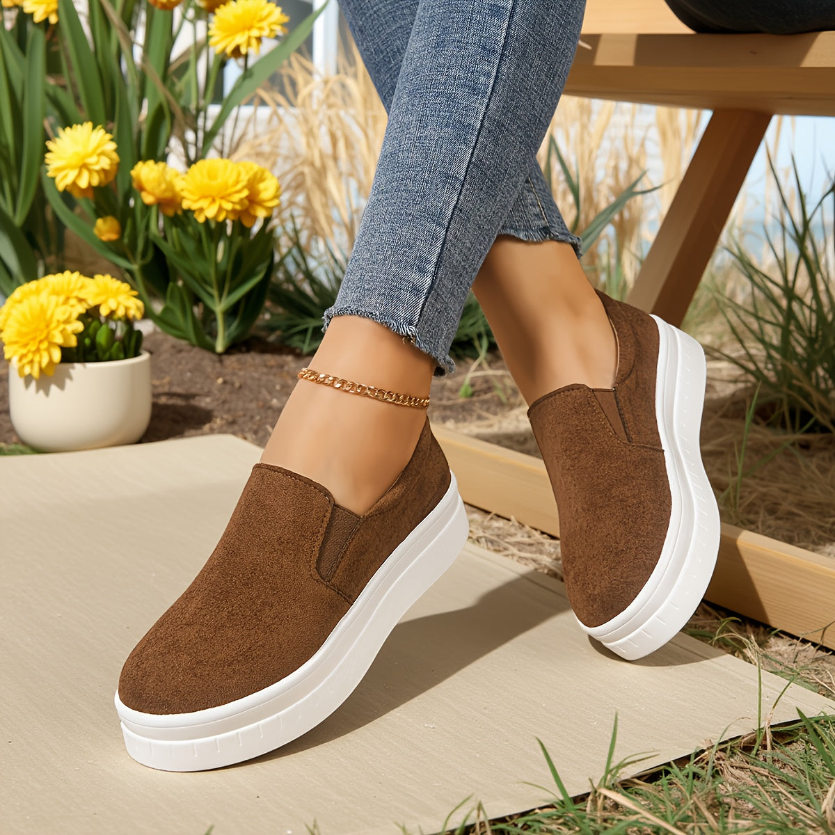 Women's Slip-On Platform Sneakers in Penny Loafer Style for Spring – Comfortable and Elegant Casual Shoes