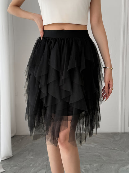 Damen Tüllrock mit Stufen-Design, Eleganter Lagenlook, Modisch für Freizeit und besondere Anlässe