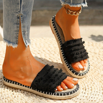 Women's Boho Slide Sandals for Summer – Espadrille Look, Casual & Vacation