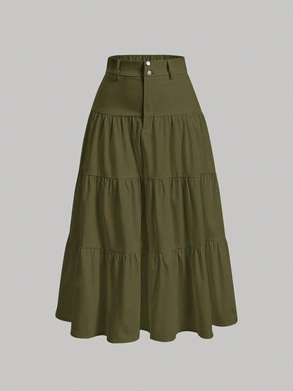 Damen Eleganter Stufenrock mit Hoher Taille für Alltag und Büro