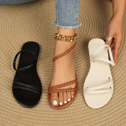 Women's Summer Sandals with Braided Straps – Flat, Open Toe Sandals for Leisure and Vacation