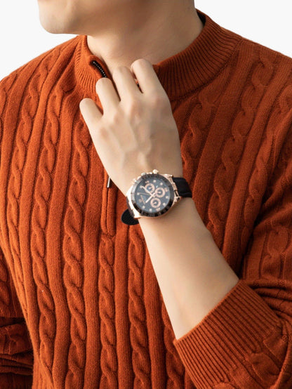 Men's knitted sweater with cable pattern and stand-up collar – fashionable casual style for autumn and winter