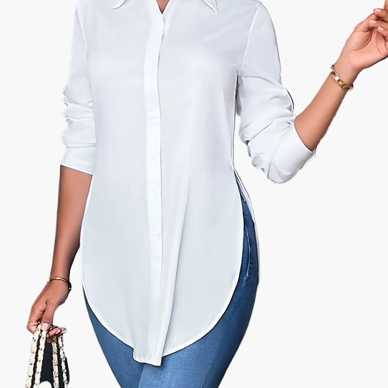Women's Long-Sleeve Blouse Elegant Business Casual Shirt Tunic