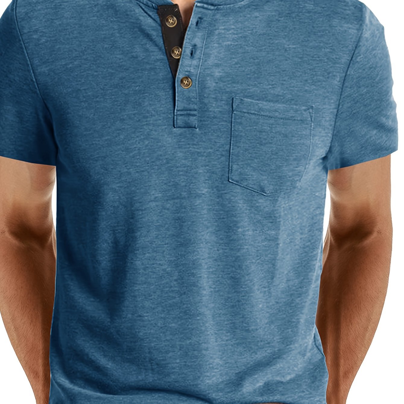 Herren Henley T-Shirt Kurzarm Casual Freizeitshirt mit Knopfleiste und Brusttasche
