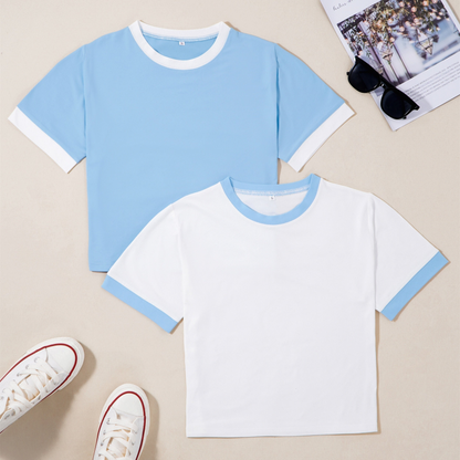 Women's T-Shirt Set in Colorblock Design, Short Sleeve, Modern & Casual – Perfect for Everyday and Leisure