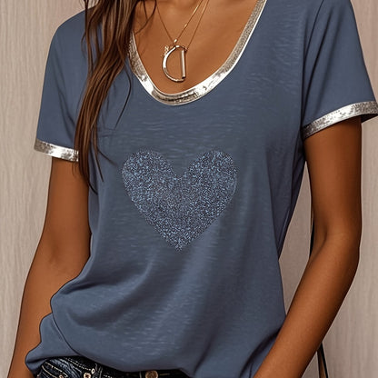 Women's shirt with heart motif and metallic details – trendy casual shirt for everyday wear and special occasions