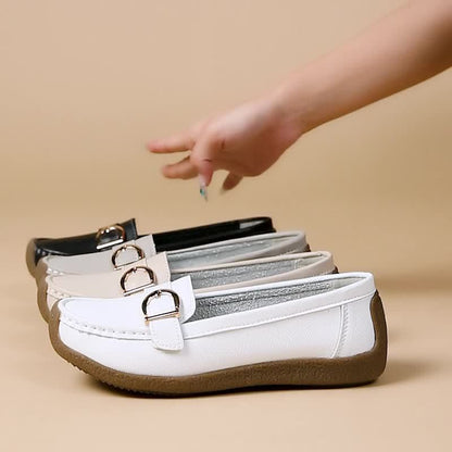 Women's Slip-On Moccasin Loafers with Buckle – Comfortable Casual Shoes for Everyday and Office Use