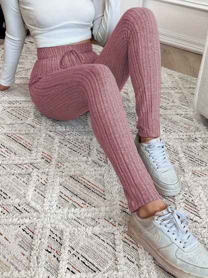 Gerippte Leggings für Damen mit hoher Taille und Kordelzug