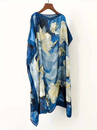 Women's Boho Beach Poncho – Asymmetrical, Floral Pattern, Perfect for Vacation & Summer