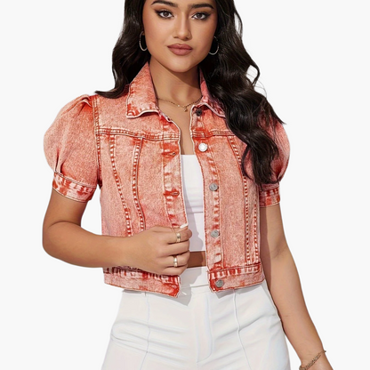 Damen Kurzarm Jeansjacke im eleganten Cropped-Stil – Modischer Alltagsbegleiter