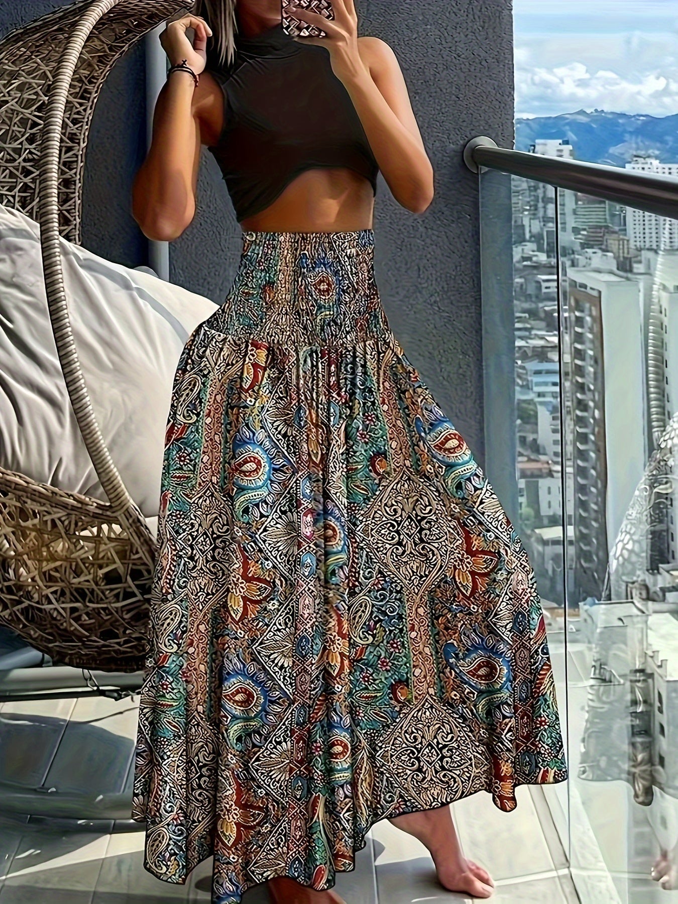 Women's maxi skirt with tropical floral pattern – Elegant summer skirt for leisure and vacation